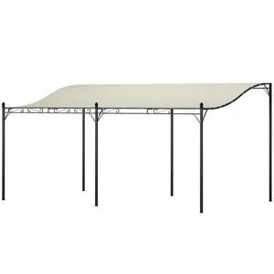 10' x 16' Wall-Mounted Outdoor Pergola – Cream White. 180gsm Polyester Roof with 32 Drainage Holes. Lean-to Design. Powder-Coated Metal Frame. Stakes & Screws Included