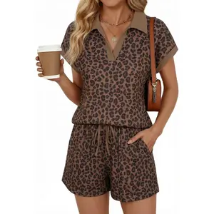 2 Piece Sets for Women Cap Sleeve V Neck Lapel Tops and Drawstring Shorts Summer Casual Outfits Loungewear 2026