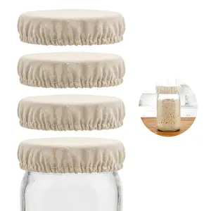 Fermentaholics Breathable Mason Jar Unbleached Muslin Cloth Covers for Fermentation – Reusable Elastic Covers for Sourdough Starter, Kombucha, Kefir & Ginger Bug, Fits 2–3.75 in Openings, 4 Pack