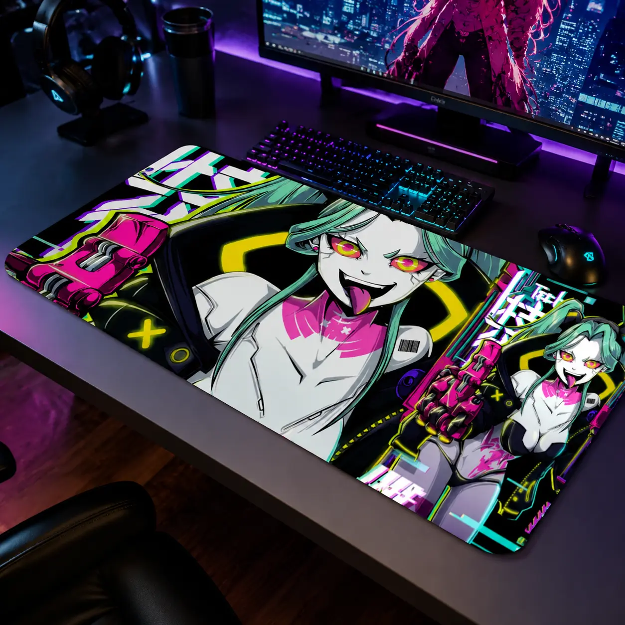 Rebecca Cyberpunk: Edgerunners Gaming Mousepad - Custom Anime Extended Desk Mat, Waterproof Non-Slip Rubber Base Keyboard Pad for PC Gamers, Office Desk Accessories & Gifts