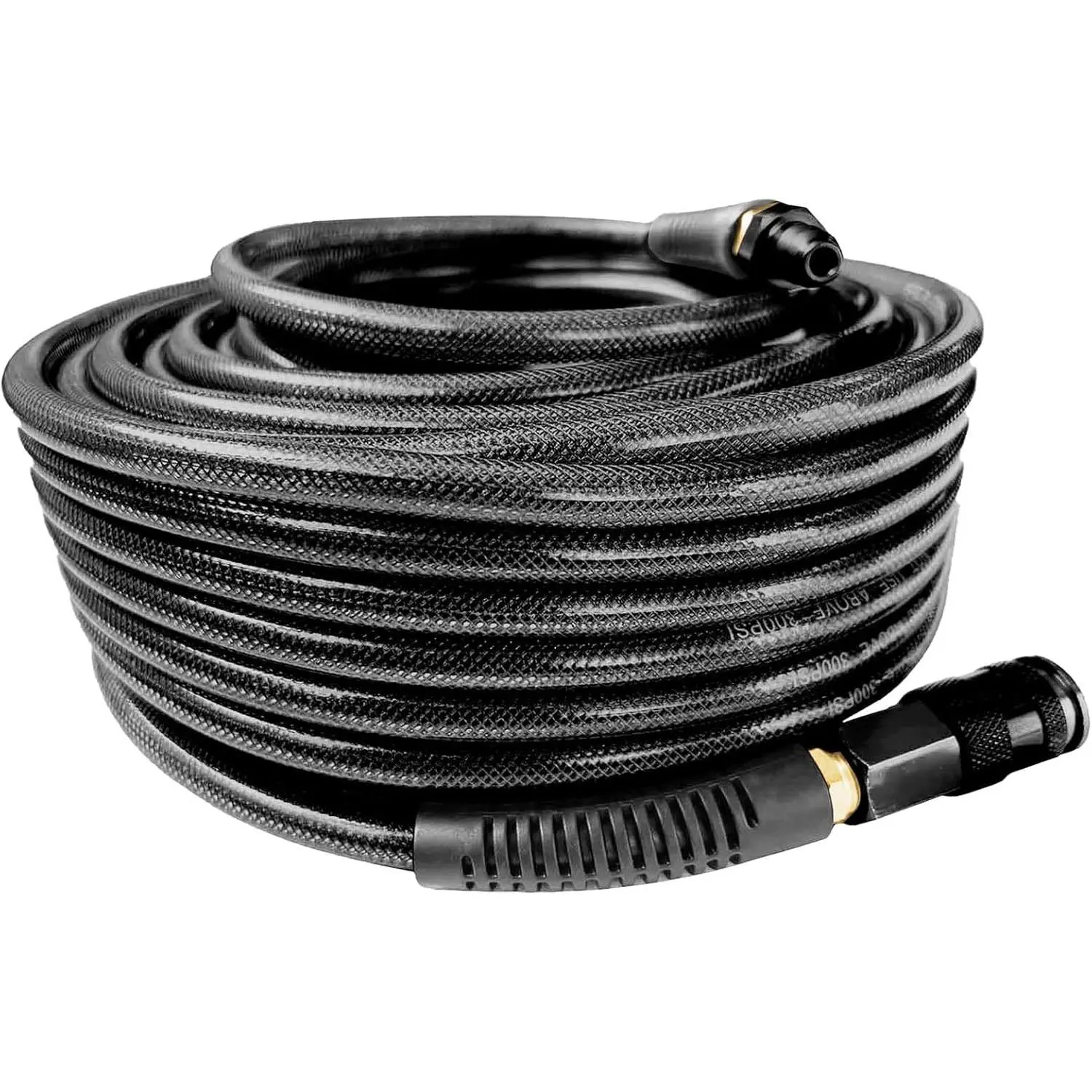 Polyurethane(PU) Air Hose 1/4-Inch x 100ft Reinforced, lightweight Anti-low temperature 300PSI With 1/4" Swivel Industrial  Quick Coupler and Plug, Bend Restrictor,Black(100')