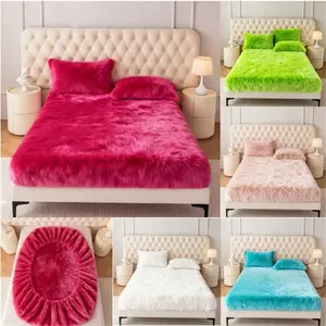 3pcs Christmas Winter Warm Bedding Set, Plush Fluffy Bed Sheet Cover, 30-32cm Deep Fitted Sheets, Soft Cloud Touch Home Bed Linen+2 Pillowcases