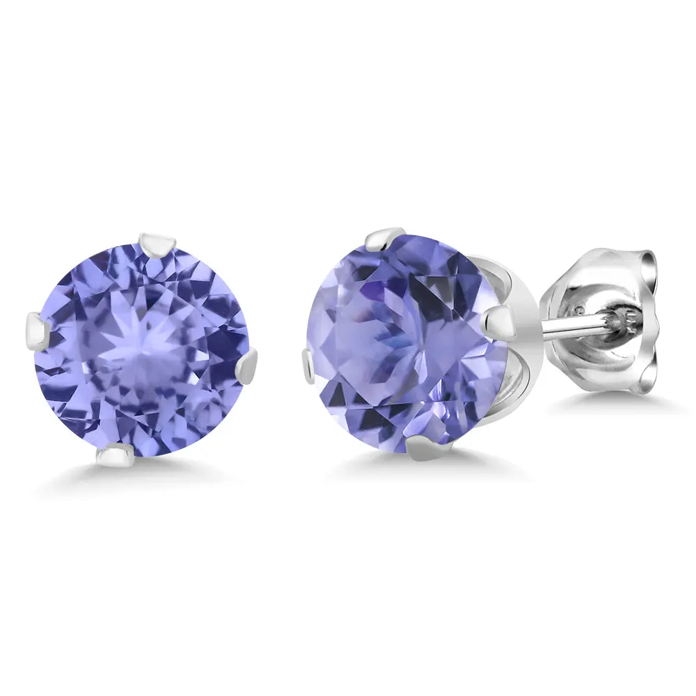 1.50 Cttw Round Tanzanite Stud Earrings For Women Men | 925 Sterling Silver | Gemstone Birthstone | Round 5.5MM