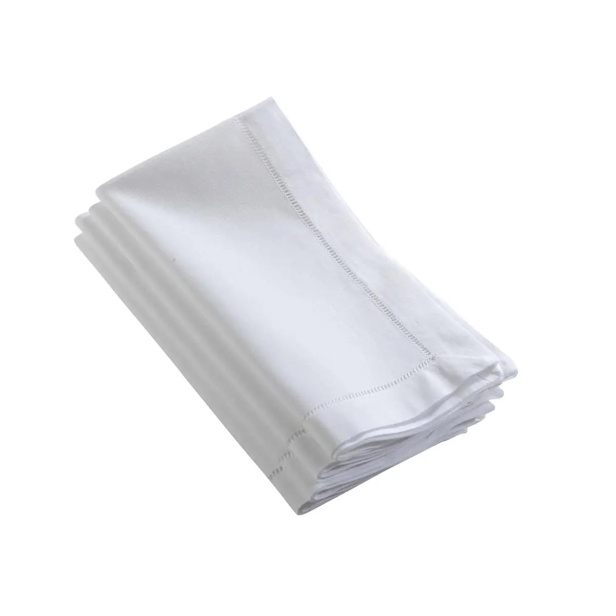 SARO 6100.W20S Cotton Linen Tableware Napkins - 20 in. Square Hemstitch, White, 1lb, Set of 4, Contemporary, Ideal for Tea Time & Cutlery Pairing, Machine Wash