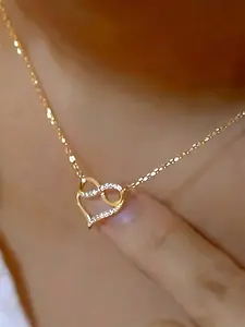 Women's Elegant Heart Shaped Pendant Necklace, Exquisite Trendy Pendant Necklace, Chic Jewelry As Gift for Girlfriend, Love Heart Necklace, Charm Necklaces