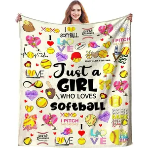 Softball Blanket Gifts for Girls Boys Softballs Blankets and Throws Plush Flannel Bedding Stuff Softballs Gifts for Women Kids Teens Adults Birthday Party Decorations Room Decor 50"X40",comfortable all-season bedding,lunch break blanket