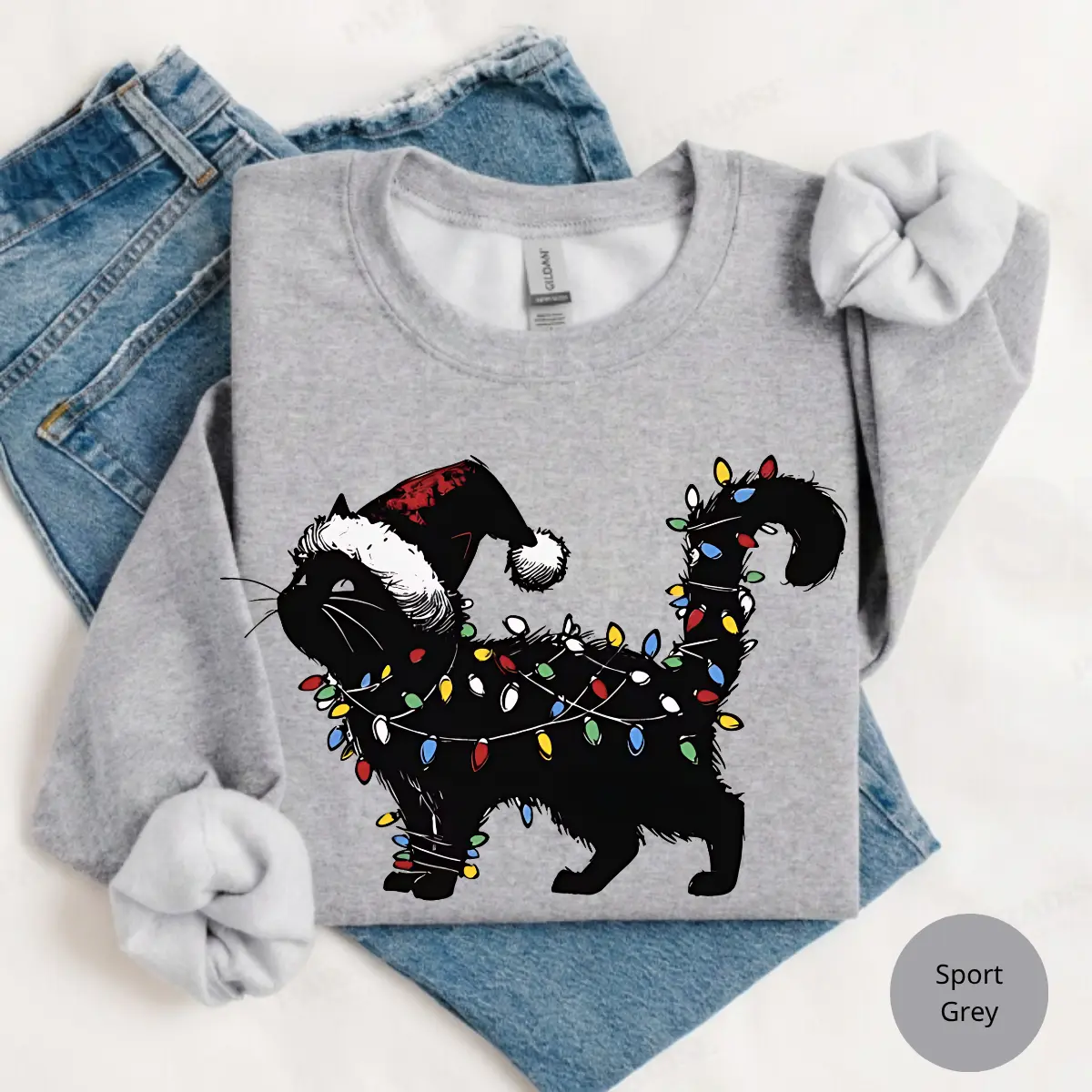 Merry Catmas Sweatshirt or T-Shirt, Cute Christmas Cat Graphic Gildan Tee, Vintage Holiday Kitty Shirt, Funny Cat Mom Christmas Gift