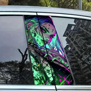 2pc Cartoon Girl Vinyl Stickers, Car B Pillar Protection Decals, Easy Peel & Stick, Sunproof Waterproof Scratch Resistant, All Car Models, Car Accessories