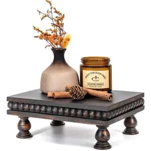 EOSAHR Pine Wood Display Riser – Boho Pedestal Stand for Home Decor, Showcasing Apartment Essentials, Perfume Tray or Coffee Table Accents – Modern Farmhouse Decor(Old Black)