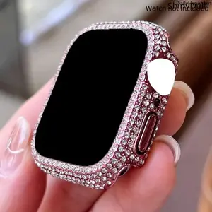 Rhinestone Apple Watch Case with Screen Protector, 2-in-1 Protective Cover 38-45mm