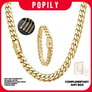 technology anti-rust new 14K Gold-Plated Cuban  new anti-rust technology Bracelet & Necklace Set Waterproof Fade-Proof Hypoallergenic 6-14mm Sizes Timeless Shine for Every Look Valentine's Day gift