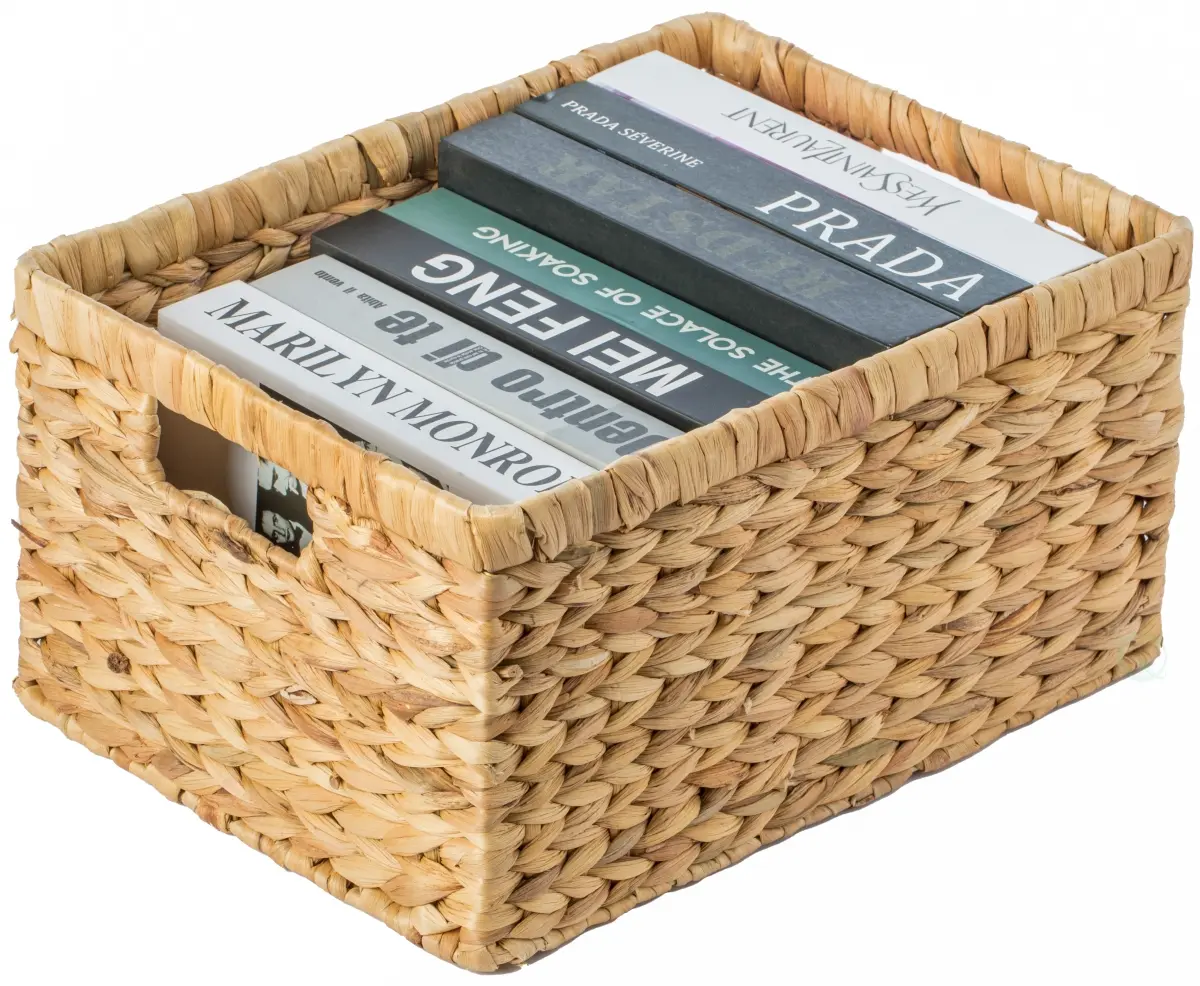 Vintiquewise QI003544.L Durable Modern Rustic Water Hyacinth Wicker Rectangle Storage Bin Basket with Handles, 7.9x15.1x11in, Vanity Counter Organizer, Home Decor Accessory