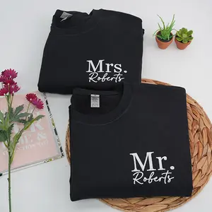 Custom Embroidered Mr and Mrs Sweatshirt, Matching Couple Crewneck, Personalized Just Married Gift, Newlywed Embroidery Sweater