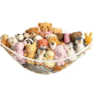 Stuffed Animal Storage Hammock Net Corner - Large Toy Hammock Net for Stuffed Animals Room Decor - Cute Stuff Animal Organizer Holder for Plush Plushie - Kids Baby Nursery Wall Bedroom Home Decor Horizontal Bath Pink Cotton Rope Gift Basket document