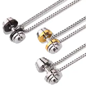 Rotating Barbell Plate Dumbbell Necklace for Men and Women Fitness Pendant Non-Fading Titanium Steel American Style Niche Men's Chest Chain