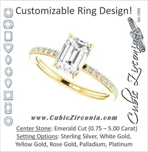 Cubic Zirconia Engagement Ring- The Delilah (Customizable Emerald Cut Petite Style with 3/4 Pavé  Band)