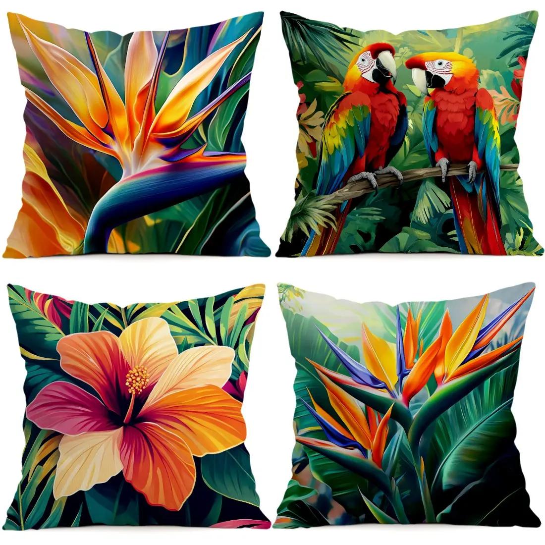 4pcs Tropical Floral Cushion Covers, Single-Sided Print, Home Decor for Living Room Bedroom, All Seasons, No Insert Included