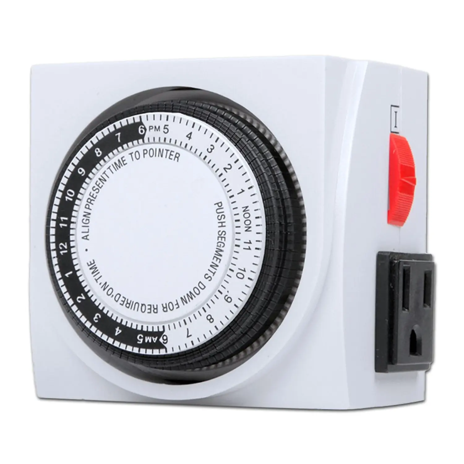 Us Plug 24-Hour Indoor Outlet Timer, Plug Timer with Cycle Switch, 15-Minute Interval, for Lamps, Ac, Fans, Kitchen, Rectangular Power Socket