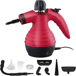 Handheld Pressurized Steam Cleaner - Multipurpose Steamer with 9- Accessory Kit for Stain Removal, Upholstery, Curtains,  Seats, Carpets, Floors, and Windows (Red)