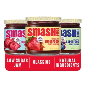 Smash Foods Jam Variety 3-Pack Classics | No Sugar Added, Naturally Sweet Jelly | Keto Friendly, Low Calorie, Low Carb | Non GMO, Upcycled, Vegan, Plant Based, Paleo | Strawberry, Raspberry, Blueberry