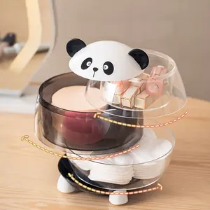 New Cute Panda Layered Storage Box, Rotating Candy Organizer, Jewelry Desk Drawer, Space Saving Storage Solution