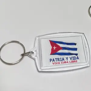 Personalized Keychain with Patria y Vida Viva Cuba Libre Design and Flag Graphic Llavero Personalizado