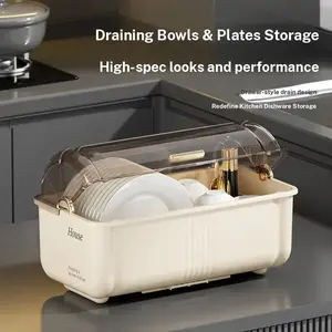 Light Luxury Bowl Rack, Kitchen Bowl and Chopstick Storage, Multifunctional with Lid, Dustproof Draining Organizer, Household Storage Box
