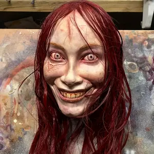 VMONKE Realistic Horror Halloween Head Mask - Natural Latex Zombie mask with Bloody Red Hair, Evil Costume Party Makeup for Adults, Haunted House, Halloween, Horror Cosplay - Non-Electric Party Prop, Festive Celebration, Creepy Aesthetic, D