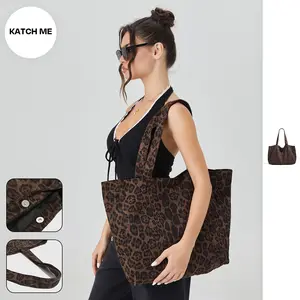 KATCH ME Women's Vintage Leopard Print Thick Strap Button Shoulder Bag, Classic Large Capacity Square Bag, Stylish Elegant Handbag for Work & Travel