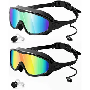 Swim Goggles 2 Pack with Waterproof Earplugs & Nose Clip for Adults, Anti-Fog  Full-Coverage 180 ° Wide View Swimming Accessories