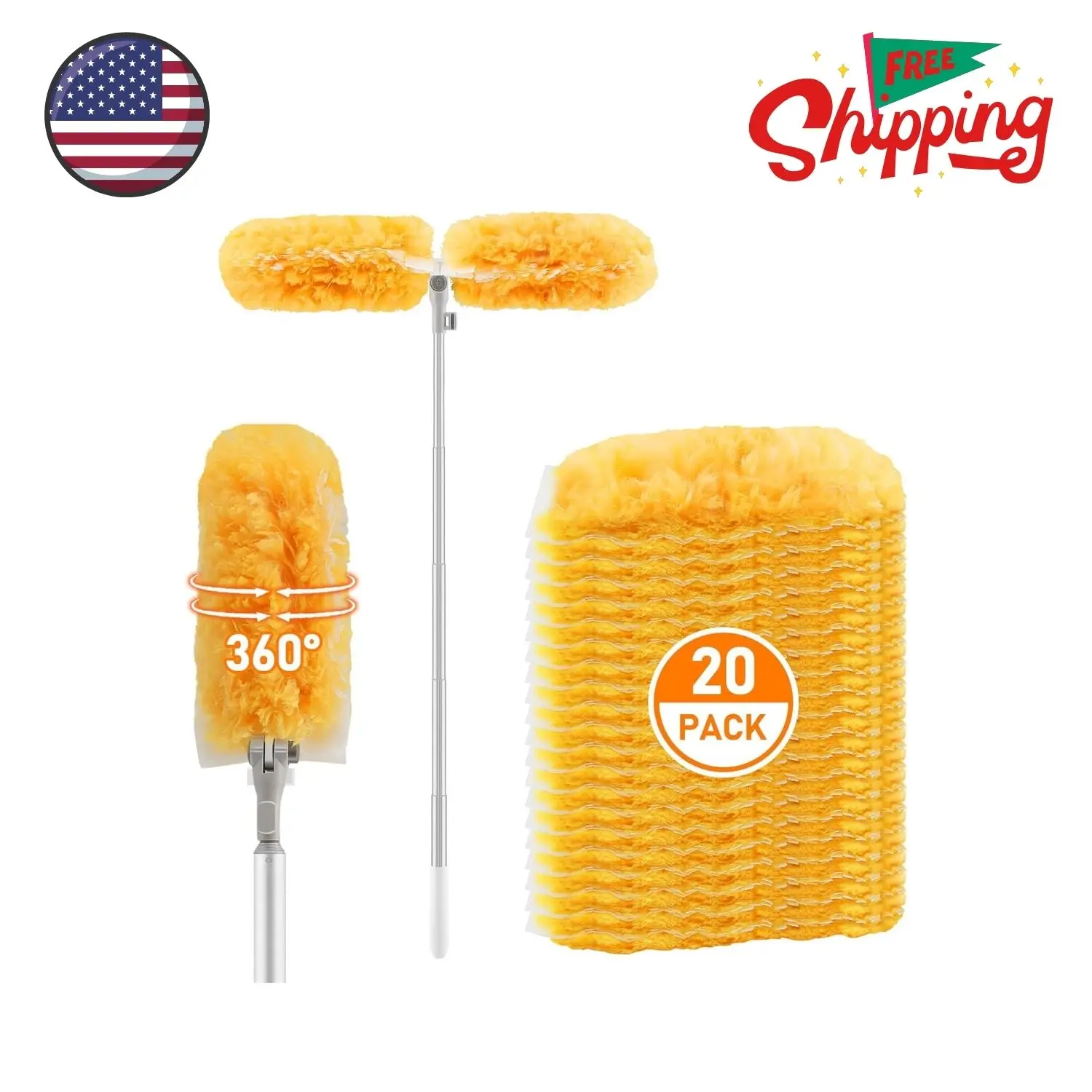 6 ft Extendable Duster Handle Compatible with Swiffer Duster, 20 Refills Heavy Duty