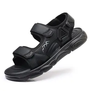 Men's Sport Sandals Chunky Platform Summer Shoes Adjustable Velcro Straps Breathable Mesh Non-Slip Outdoor Casual Walking Footwear Black Olive Green Comfortable All-Day Wear