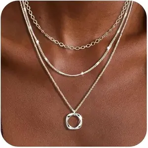 Layered S925 Sterling Silver Necklace Set for Women - Minimalist Circle Pendant with Stackable Chains, Chic and Trendy Jewelry for Daily Wear and Special Occasions