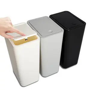 3 Pack 10L/2.6 Gallon Small Trash Can with Pop-Up Lid, Garbage Waste Basket for Bathroom, Kitchen, Bedroom, Powder Room, Office, College (Black-Grey-Off White)