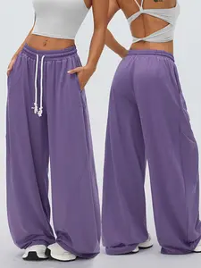 Women's Fall Winter Casual Loose-Fit Wide-Leg Pants, Elastic Waist Drawstring Design, Comfortable Streetwear Joggers for Daily Wear, Wide Leg Sweatpants