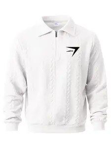 Men's Spring & Fall Casual Fitted Long Sleeve Pullover Sweater, Menswear, Half-Zip Printed Design, Plain Pattern, Ideal for Daily Wear, Sweatshirts