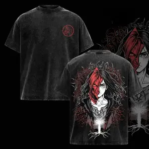 Sanlan valentine shirts Eren Founding Titan Vintage Washed T-Shirt – Attack on Titan Anime Graphic Hoodie, Dark Red Aesthetic Oversized Streetwear, Soft Cotton Casual Unisex Apparel, The Rumbling Inspired Shirt, Gift for AOT Fans