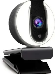 1080P Webcam with Ring Light, Privacy Cover and Dual Microphone, Advanced Auto-Focus, Adjustable Brightness, Streaming Web Camera for Zoom Skype Facetime, PC Mac Laptop Desktop
