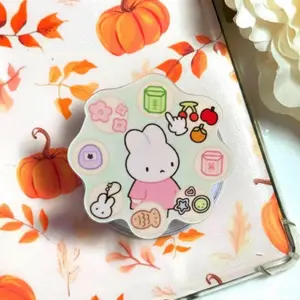 Kawaii Bunny Snack Doodle Phone Grip, MagSafe Magnetic Cute Rabbit Griptok, Bunny Kindle Holder Phone Stand Gift