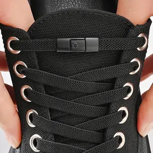 Elastic Shoelaces with Press Button Closure, Plain Color Classic Lacing for Casual and Sports Shoes, No-Tie Design Convenience, Thick Laces Design