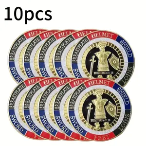 10-Pack Armor of God Challenge Coins, Iron Prayer Commemorative Coin, Ephesians 6:13-18, Christian Religious Gifts for Ages 14+
