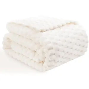 Flannel Fleece  Blanket, 3D Jacquard Cream Fuzzy and Warm Blanket for Couch, Sofa, Bed, 300GSM Super Soft Touch Cozy Home Decor for All Seasons (60x80 inches)