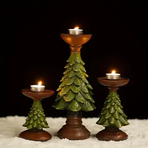 Retro Christmas  Holder - Elegant desktop decoration,   holder, durable resin material, suitable  holiday home decor, living room or party decoration - Base  realistic tree design  Candle for with Overstimulated Safety Desk Sign Ornaments