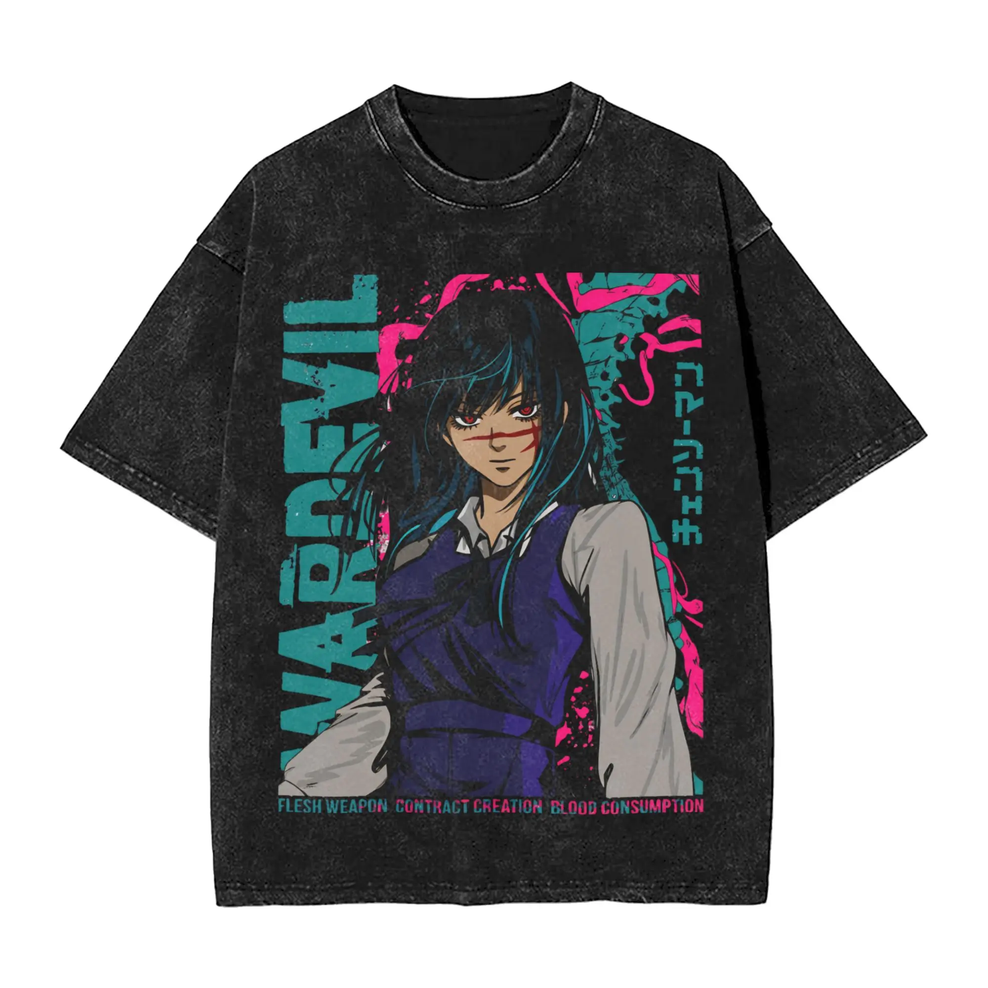valentine shirts Yoru Chainsaw Man Anime Washed T Shirt Streetwear Hip Hop T-Shirts Asa 15Mitaka Tee Shirt Men Women 100% Cotton Oversize Printed