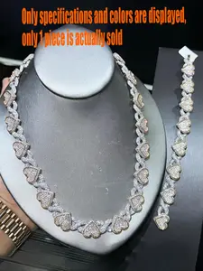 Custom High-Quality Heart Chain, 2 Colors Vvs Ice Drill Gold Plated Solid Full Diamond Heart, Hip Hop Style Luxury Cuban Chain Jewelry