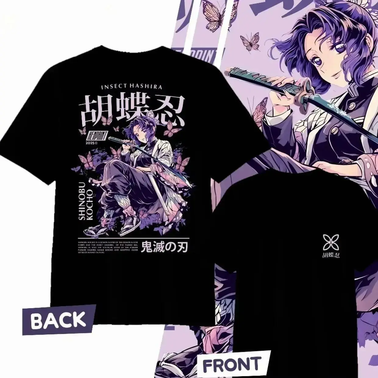 Demon Hot Anime Slayer Kochou Shinobu Cotton T-shirt for 2026 Summer Men's and Women's Fashion Casual Cosplay Short Sleeved T-shirt Soft Cotton Comfortable Everyday Wear