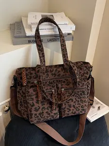 Fashion Leopard Print Women's Embellished Shoulder Bag, Multi-Pocket Crossbody Bag with Side Pocket, Stylish Handbag for Students, Elegant Commuter Bag