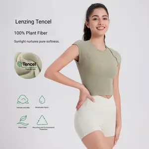 Spring Summer Tencel Moisture-Wicking Sports Top - Breathable Short Sleeve for Gym Running Yoga workout Tops