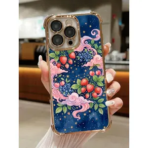 Girl's Heart Fruit Starry Sky Phone Case supports iPhone 12 13 14 15 16 17 Full Series (Pro/ProMax/Plus, etc.) with a sweet girl atmosphere, fresh and healing, and a niche non collision electroplated anti drop protective case