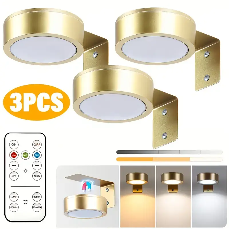 LED Picture Light, Gold Wall-Mounted Art Light, Battery-Operated (Batteries Not Included), Supports Remote and Touch Control, Dimmable with Adjustable Color Temperature (3 Modes) and Timer Function.